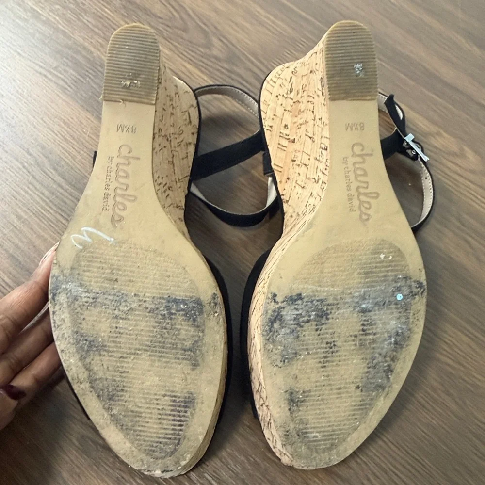 Charles By Charles David Black Cork Wedges Sz 8.5‎